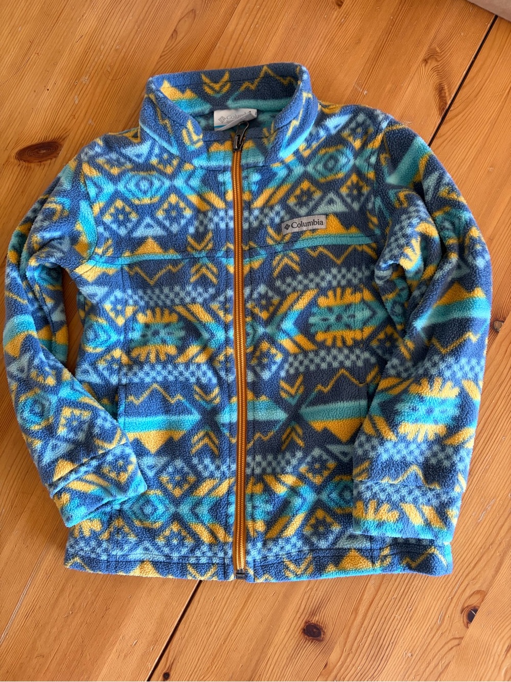 Columbia Kids Blue, Yellow & Teal Geometric Fleece Jacket